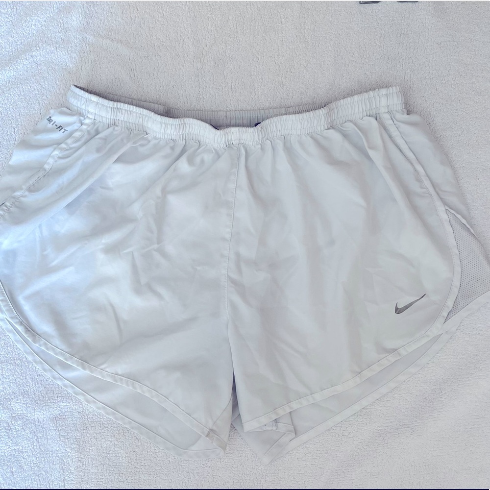 Nike Drifit white athletic shorts with built in zipper